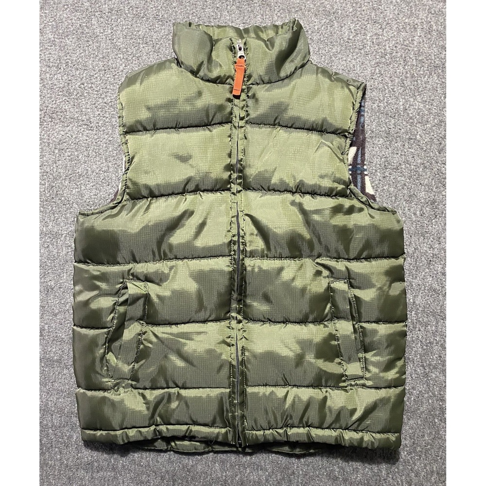 Arizona Jean Co. Women's Green Full Zip Plaid Fleece Lined Puffer Vest Size M